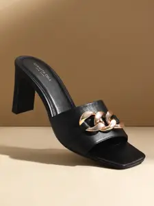 Kenneth Cole Leather Block Heels with Metallic Details