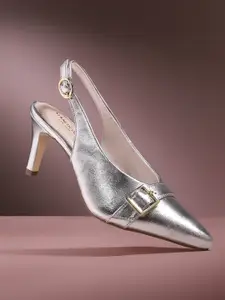 Kenneth Cole Leather Embellished Slim Heeled Pumps with Buckles