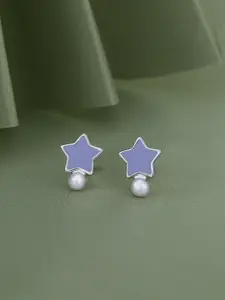 VANBELLE Rhodium Plated 925 Sterling Silver Enamelled Star Shaped Studs Earrings