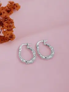 VANBELLE Rhodium Plated 925 Sterling Silver Textured Circular Hoop Earrings