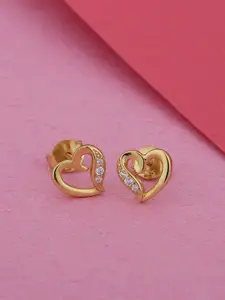 VANBELLE Gold Plated 925 Sterling Silver CZ Studded Heart Shaped Studs Earrings
