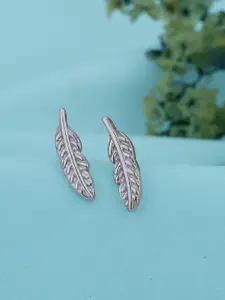 VANBELLE Rhodium Plated 925 Sterling Silver Leaf Shaped Studs Earrings