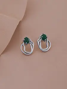 VANBELLE Rhodium Plated 925 Sterling Silver Onyx Studded Contemporary Drop Earrings