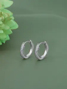 VANBELLE Rhodium Plated 925 Sterling Silver CZ Studded Circular Hoop Earrings