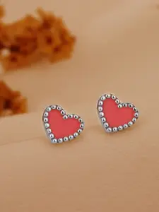 VANBELLE  925 Sterling Silver Rhodium-Plated Enamelled Heart Shaped Stud Earrings