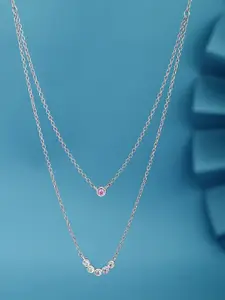 VANBELLE Rhodium-Plated 925 Sterling Silver CZ Studded Layered Necklace