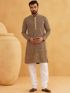 SOJANYA Geometric Embroidered Regular Sequinned Pure Cotton Kurta With Churidar