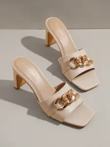 Kenneth Cole Leather Block Heels With Metallic Detail