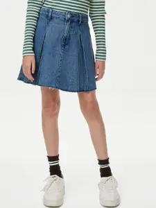 Marks & Spencer Girls Pleated Flared Pure Cotton Denim Skirt
