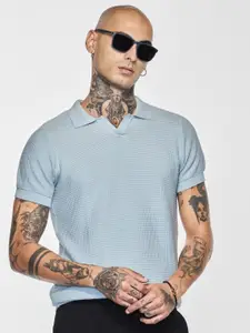 Snitch Men Self Design Polo Collar Cotton T-shirt