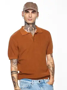 Snitch Men Self Design Polo Collar Cotton T-shirt