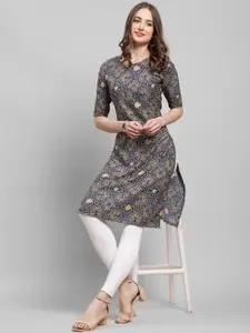 7Threads Ethnic Motifs Printed Round Neck Crepe Straight Kurta