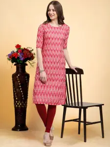 7Threads Chevron Printed Round Neck Straight Crepe Kurta