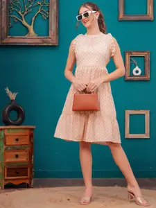 HIGHLIGHT FASHION EXPORT Women Halter Neck Flutter Sleeve Fit & Flare Midi Dress