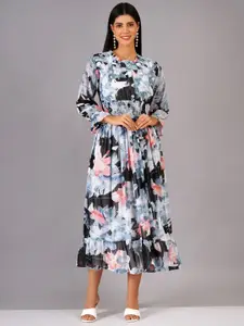 HIGHLIGHT FASHION EXPORT Women Bell Sleeve Georgette Fit & Flare Midi Dress