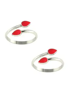 Peenzone Jewellers Pack Of 2 925 Sterling Silver Plated Cubic Zirconia Studded Toe Rings