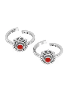 Peenzone Jewellers Pack Of 2 925 Sterling Silver Plated Cubic Zirconia Studded Toe Ring