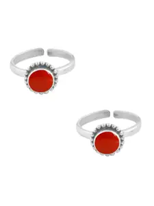 Peenzone Jewellers Pack Of 2 925 Sterling Silver Plated Cubic Zirconia Studded Toe Rings