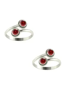Peenzone Jewellers Pack Of 2 925 Sterling Silver Plated Garnet Studded Toe Rings