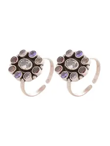 Peenzone Jewellers Pack Of 2 925 Sterling Silver Plated Cubic Zirconia Studded Toe Rings