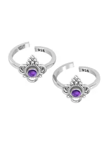 Peenzone Jewellers Pack Of 2 925 Sterling Silver Plated Amethyst Studded Toe Rings