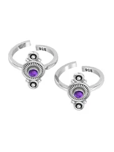 Peenzone Jewellers 925 Sterling Silver-Plated CZ-Studded Round Shape Cup Setting Toe Rings