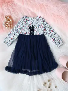 Bella Moda Girls Graphic Printed Bow Detail Fit & Flare Dress