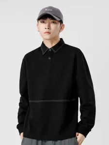 HERE&NOW Men Shirt Collar Pullover Sweatshirt