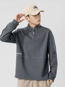 HERE&NOW Men Shirt Collar Pure Cotton Sweatshirt