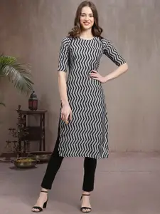 7Threads Chevron Printed Round Neck Straight Crepe Kurta