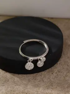 DIAVO Rhodium Plated Stones-Studded Cluster of Hoop Adjustable Finger Ring