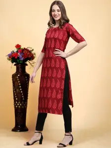 7Threads Ethnic Motifs Printed Round Neck Crepe Straight Kurta