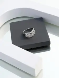 DIAVO Stones-Studded The Elowen Silver Adjustable Finger Ring