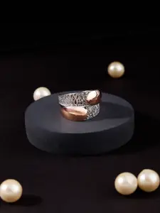 DIAVO 925 Silver Rhodium-Plated Stone Studded Lace Of Grace Finger Ring