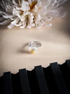 DIAVO 925 Sterling Silver Cubic Zirconia-Studded Floral Medley Finger Ring