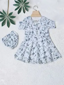 Bella Moda Girls Printed Cotton Fit & Flare Dress With Bloomer