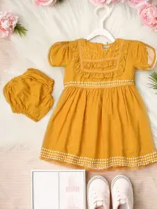 Bella Moda Girls Lace-Up Cotton Fit & Flare Dress With Bloomer