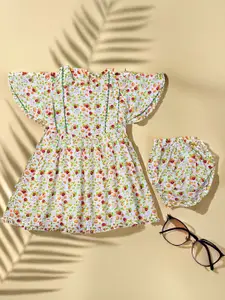 Bella Moda Girls Printed Cotton Fit & Flare Dress With Bloomer