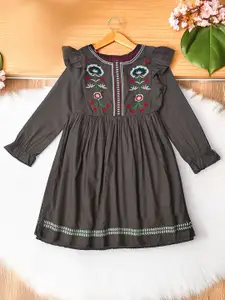 Bella Moda Girls Embroidered Puff Sleeve Cotton Fit & Flare Dress