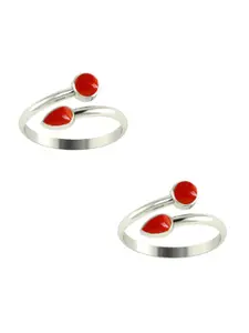 Peenzone Jewellers 925 Sterling Silver-Plated Cubic Zirconia Stone Studded Toe Rings