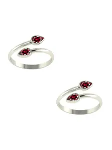 Peenzone Jewellers 925 Sterling Silver-Plated Cubic Zirconia Stone Studded Toe Rings