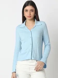 SPYKAR Women Slim Fit Spread Collar Textured Casual Shirt