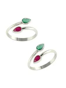 Peenzone Jewellers 925 Sterling Silver -Plated Cubic Zirconia Stone Studded Toe Rings