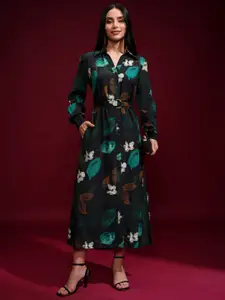 Vishudh Floral Printed Shirt Midi Dress