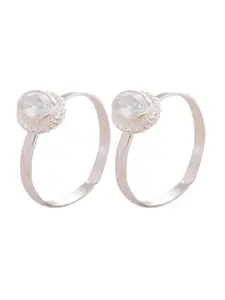 Peenzone Jewellers 925 Sterling Silver-Plated Cubic Zirconia Stone Studded Toe Rings