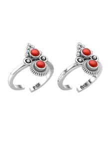 Peenzone Jewellers 925 Sterling Silver-Plated CZ-Stone Studded Round Shape Cup Toe Rings