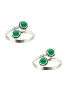 Peenzone Jewellers 925 Sterling Silver-Plated Cubic Zirconia Stone Studded Toe Rings