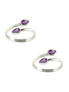 Peenzone Jewellers 925 Sterling Silver-Plated Amethyst Stone Studded Toe Rings