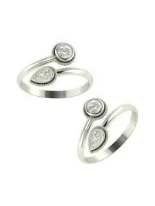 Peenzone Jewellers 925 Sterling Silver-Plated Cubic Zirconia Stone Studded Toe Rings