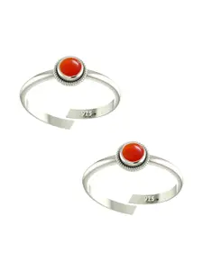 Peenzone Jewellers 925 Sterling Silver-Plated Onyx Stone Studded Toe Rings